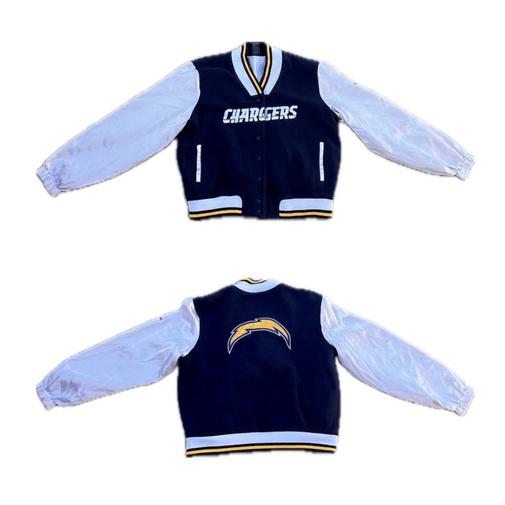 Navy and White Chargers Varsity Jacket